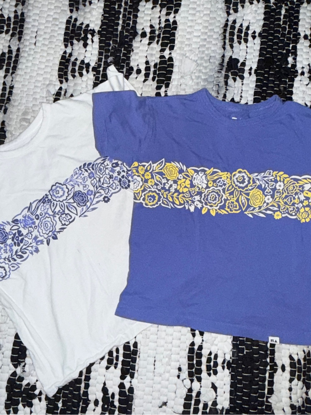 Kids Floral Stripe Short Sleeve Tee - Purple & White